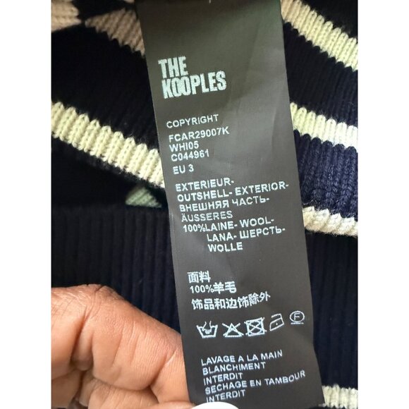 NWT The Kooples‎ Crew Neck Cardigan 100% Wool Blue White Stripe MSRP $525 - Picture 5 of 13